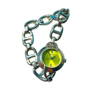Fossil ESB 2427 Quartz Lime Green Dial Stainless Steel Link Bracelet, Band 7”